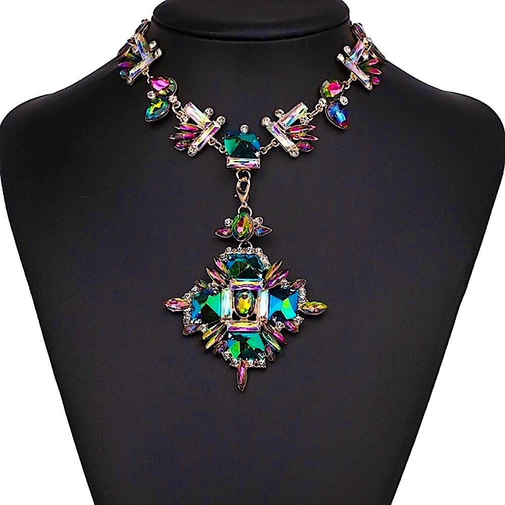 Colorful crystal statement necklace - Picture 2 of 9